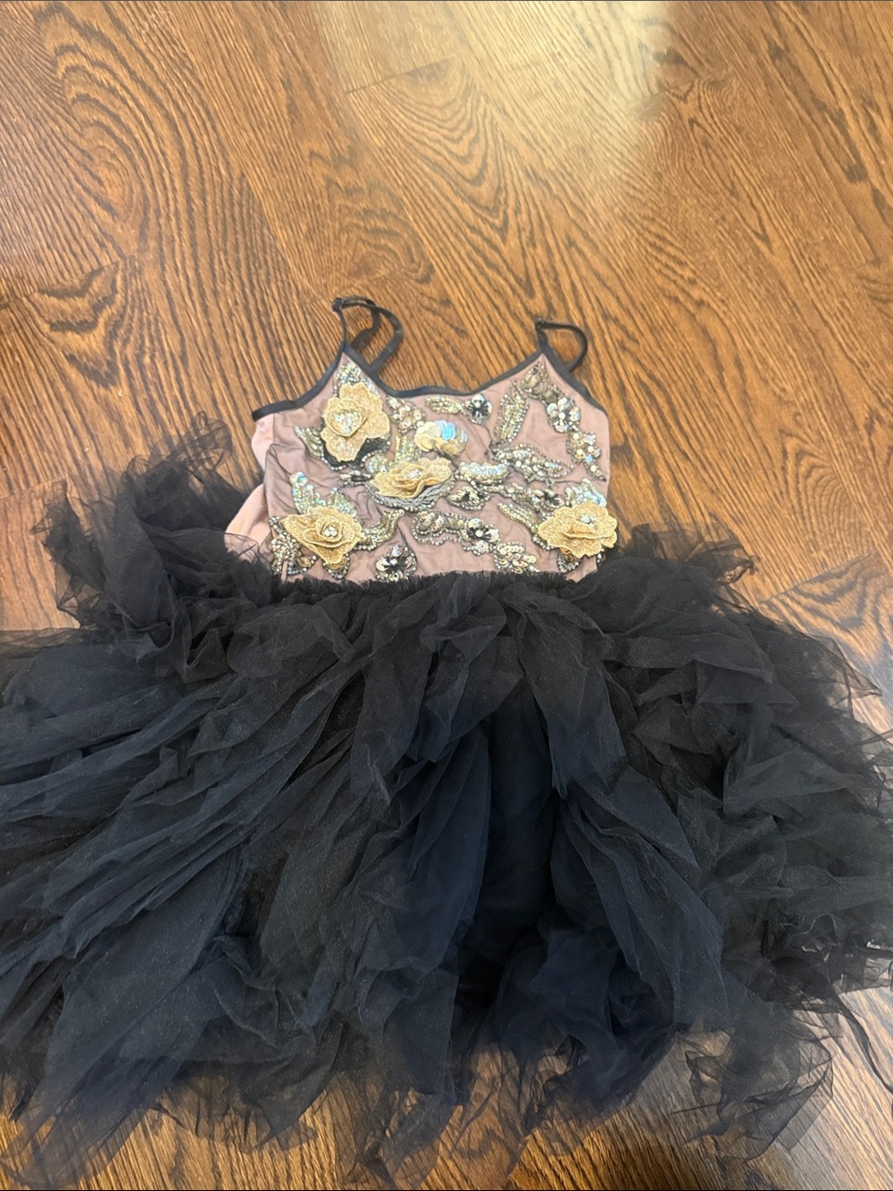 Girls Black Tulle Floral Embellished Costume Dress